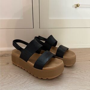 Reef Women's Black Strappy Platform Sandals with Tan Sole